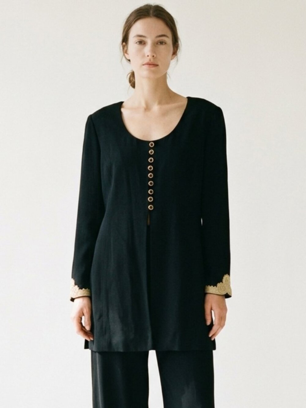 Vintage Liz Claiborne Jacket Tunic Black Gold Evening Office 14